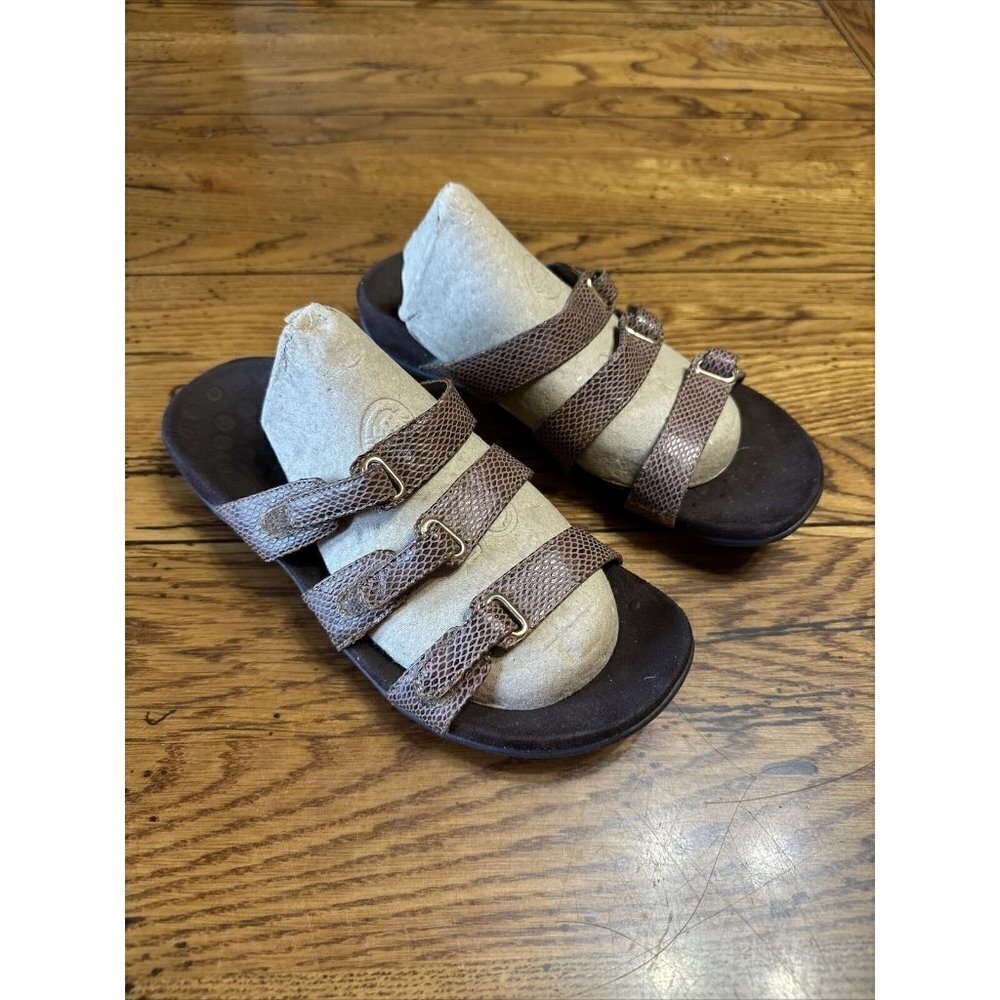 Vionic Radia Tortoise Brown Wedge Sandals Buckle Sz 9